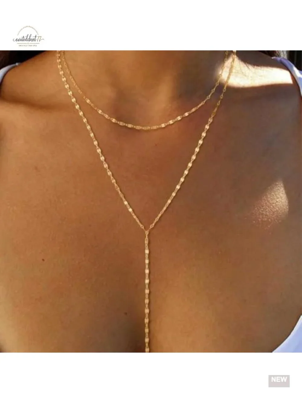 14K Gold Plated Layered Y-Necklace Set Dainty Chain Leaf Design Hypoallergenic